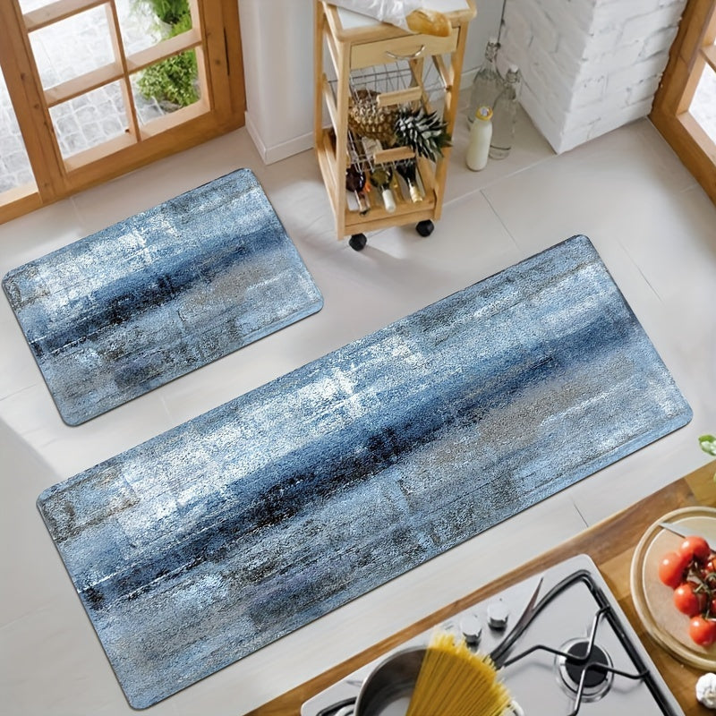 Denim Blue Tie-Dye Kitchen Mat - 100% Polyester, Hand Wash Only - Stylish and Durable Floor Mat for Modern Kitchens and Kitchen Rugs - 1 Piece