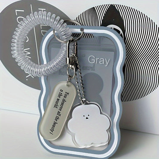 Transparent keychain in wave shape with photo clip, ideal for men. This cute campus card holder not only provides fashionable protection for your card but also allows for easy display.