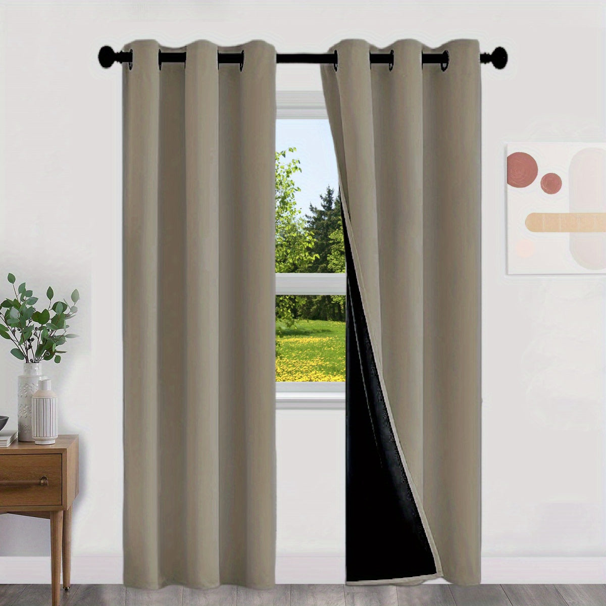 100% opaque blackout curtains, with a layer of lining included, 2 pieces.