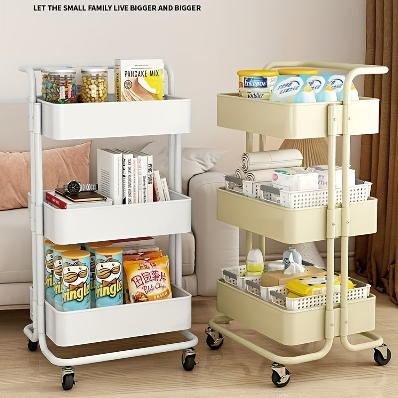 Rolling Storage Cart on Wheels - Organize Your Kitchen, Bedroom, or Home Office with this Multi-Tier Cart - Made of Sturdy Plastic, No Need for Assembly, Convenient Bedroom Storage Solution, Easy to Disassemble