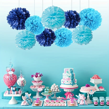 Set of 9 Paper Pom Pom Flowers for Events