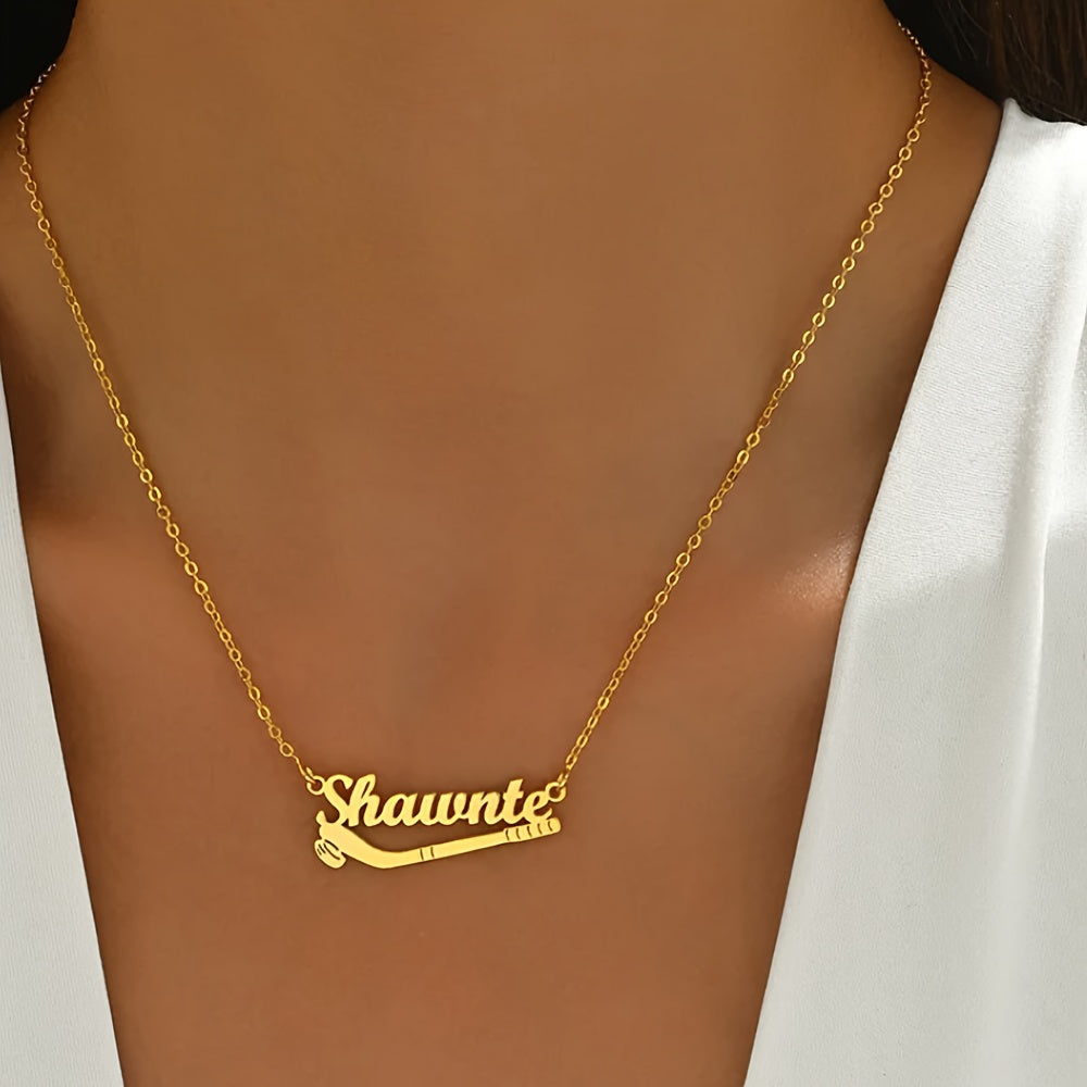 Personalized Stainless Steel Ice Hockey Name Necklace, Ideal for Hockey Enthusiasts, Great for Christmas or as a Token of Love. Features a Bohemian and Sporty design, perfect for any sports lover.