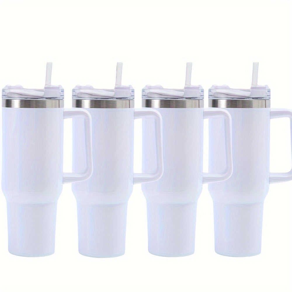 Set of 1 or 4 40oz tumblers with double-wall stainless steel, handle, straw, and personalized drinkware option.