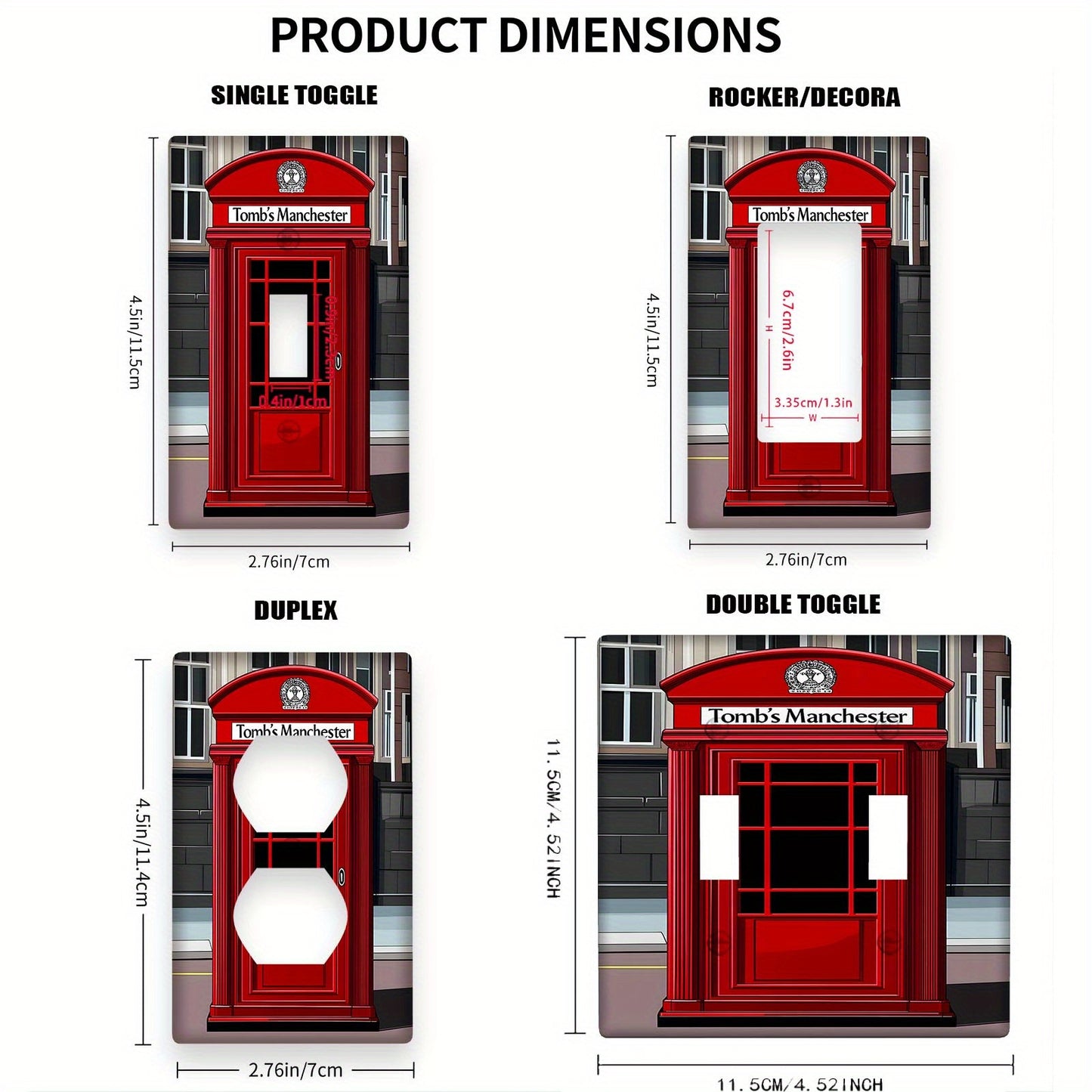 British phone booth style switch cover light - ideal for kitchen, bathroom, bedroom, and living room decor. Available for 1 or 2 gang switches.