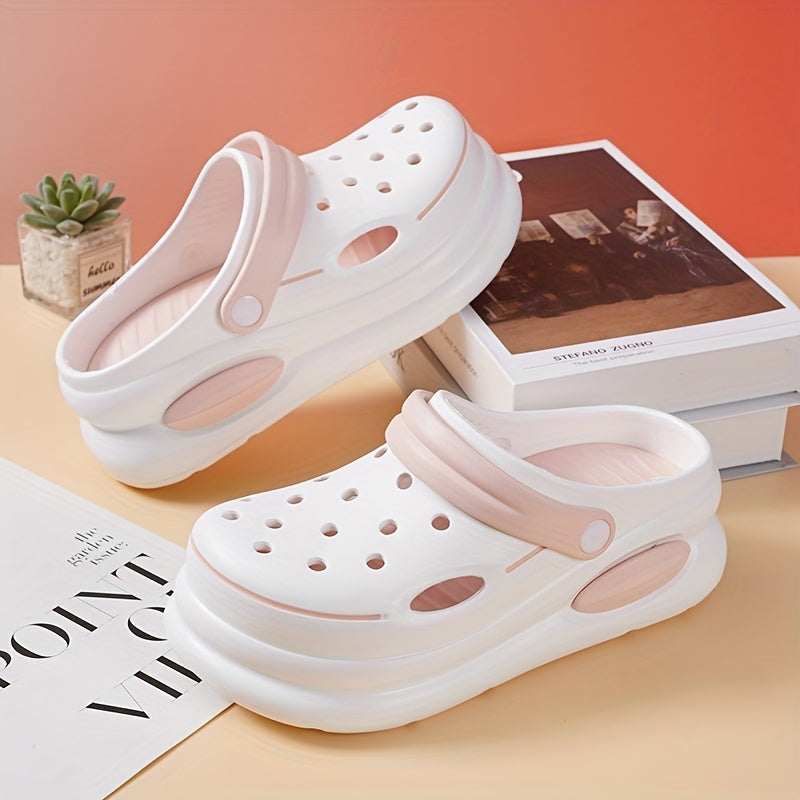 Cute new summer style hollow shoes for girls with dual-color thick-soled anti-slip EVA sandals for home, leisure, and outdoor beach, including parent-child style