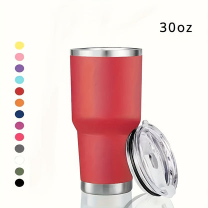 30oz round stainless steel water bottle with leak-proof lid, double wall vacuum insulation, BPA-free; ideal for sports and outdoor activities. Hand wash only.