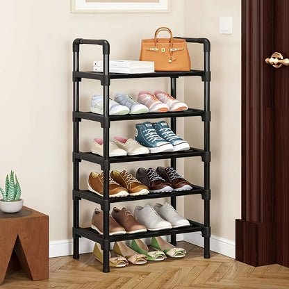 Sturdy and durable, this freestanding metal shoe rack features multiple layers for optimal storage. With zinc tubes and plastic caps, it is perfect for organizing shoes in any room of the house, including the bedroom, hallway, bathroom, or office. Ideal