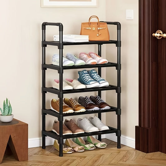 Sturdy and durable, this freestanding metal shoe rack features multiple layers for optimal storage. With zinc tubes and plastic caps, it is perfect for organizing shoes in any room of the house, including the bedroom, hallway, bathroom, or office. Ideal