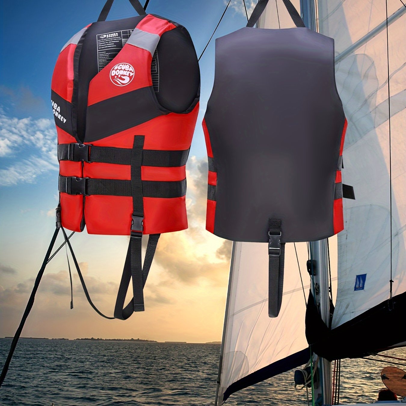 HISEA Polyester Sports V-neck Vest for Water sports with adjustable safety life jacket. Perfect for outdoor activities like kayaking, boating, swimming, and rafting.