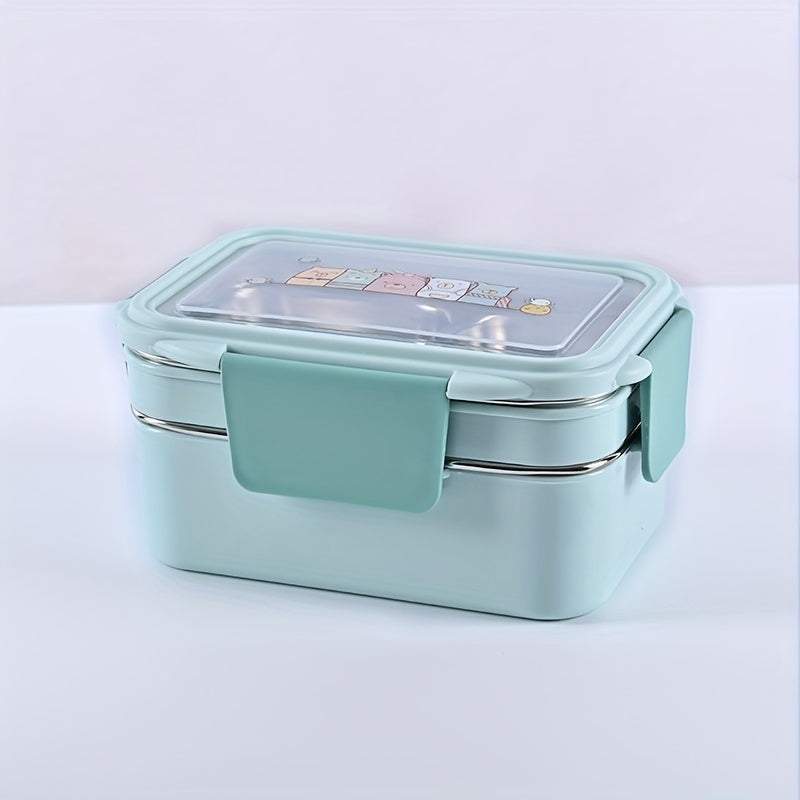 This stainless steel lunch box is programmable, has grids, and is leakproof. It is a dishwasher safe bento container with a rectangle shape for convenient food storage in various settings such as the office, school, canteen, or home kitchen. No