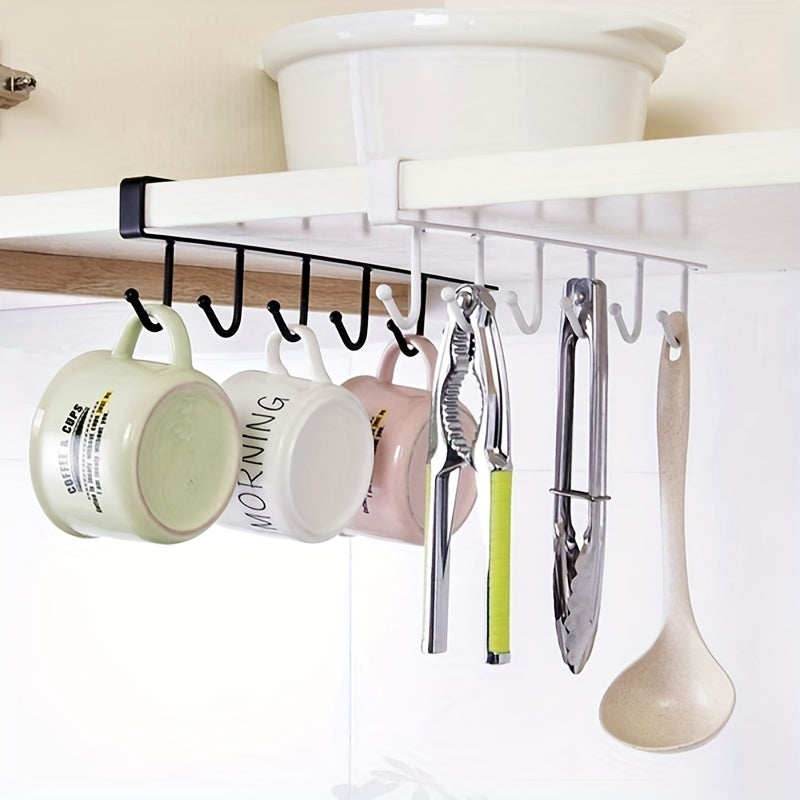 Kitchen Shelf Organizer with Clothes Hanging, Cup and Glass Mug Holder, and 6 Hooks Storage Rack.