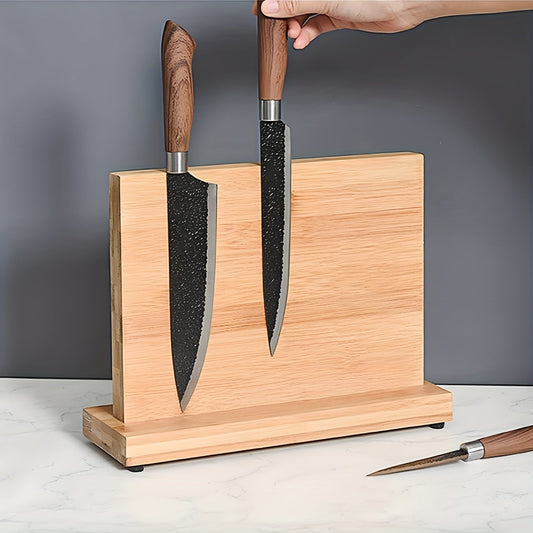 Luxurious Natural Bamboo Double-Sided Magnetic Knife Block - A Beautiful and Spacious Storage Solution for Your Knives