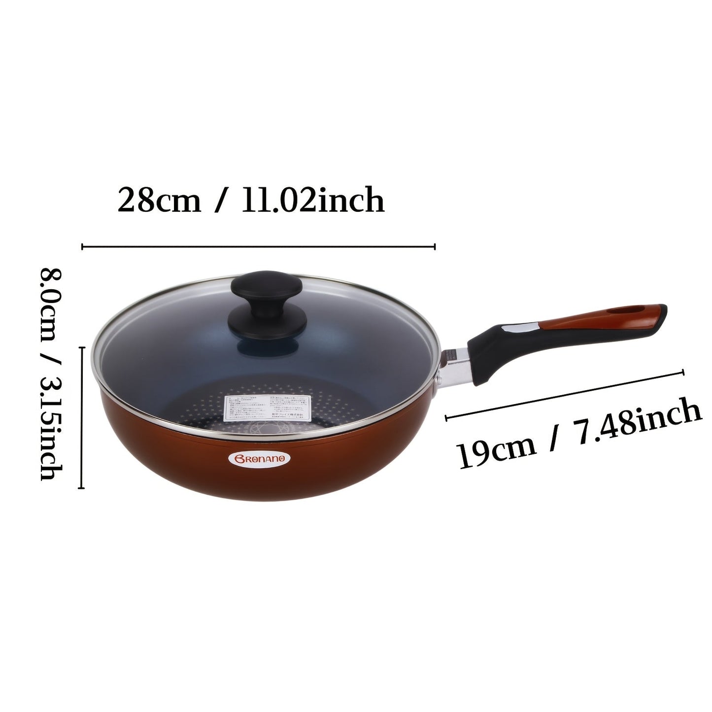 Premium Quality Cookware: Deep Fryer Non-Stick Frying Pan with Lid, Stainless Steel Design, Energetic Deep Red Handle, Transparent Glass Lid, Dishwasher Safe