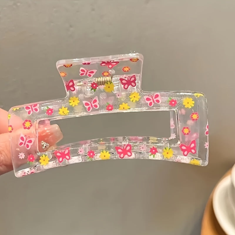 Set of 3 cute printed hair claw clips for thin or thick hair, with non-slip grip and strong hold.