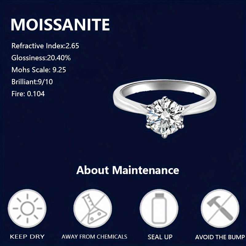 High Quality 925 Sterling Silver Promise Ring with 1/2/3/5ct Moissanite Stone - Ideal Gift for Her on Christmas, Birthday, or Anniversary, Complete with Gift Box