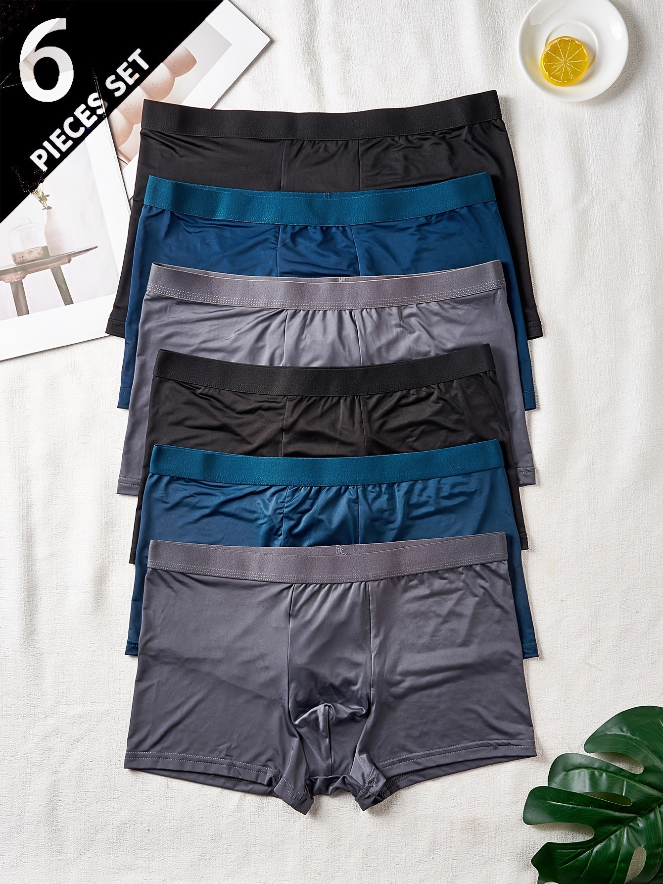 6-pack of breathable men's boxer shorts made from cool, silky, and thin fabric.