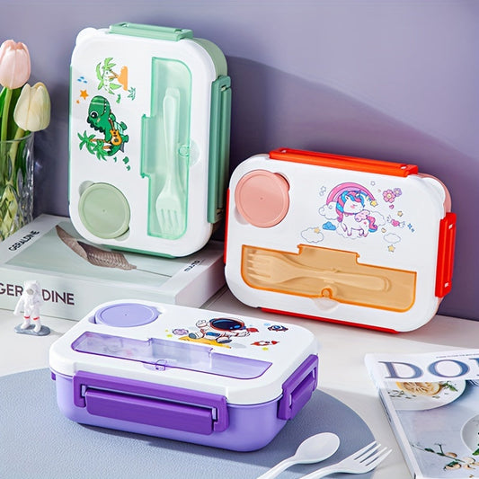 Get your hands on the 44oz Vibrant Youngsters' Lunch Box, complete with sauce cups and utensils. Made of leakproof, microwave-safe, and dishwasher-friendly PP material, this lunch box features fun cartoon designs perfect for school, camping, and picnics.