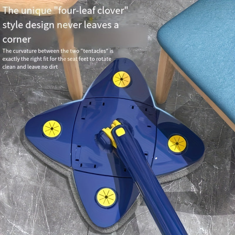 Introducing our innovative Four-leaf Clover Floor Mop, perfect for home cleaning. With an easy-to-assemble handle and a 360-degree rotating head, this mop ensures effective cleaning. Its high absorbency and quick-drying features make it ideal for use in