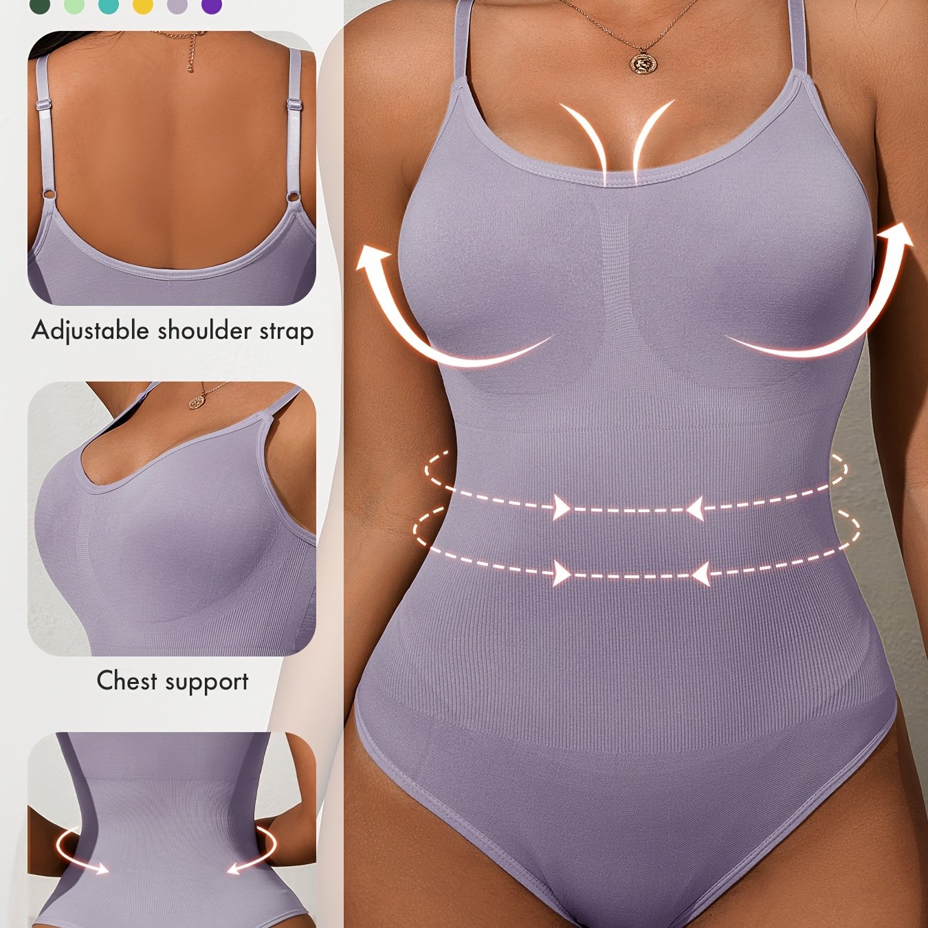 Elegant slimming bodysuit with high support, tummy control, butt lift, ribbed detail, made of lightweight nylon-elastane blend for waist shaping, no padding.