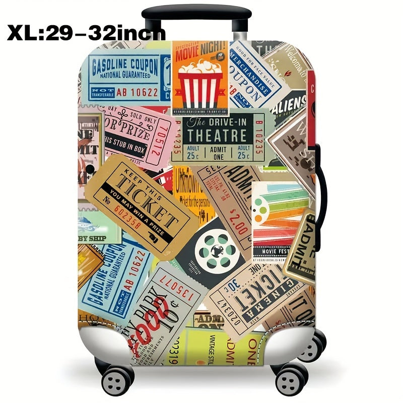 Cartoon patterned elastic luggage cover for travel suitcase or trolley duffle case.