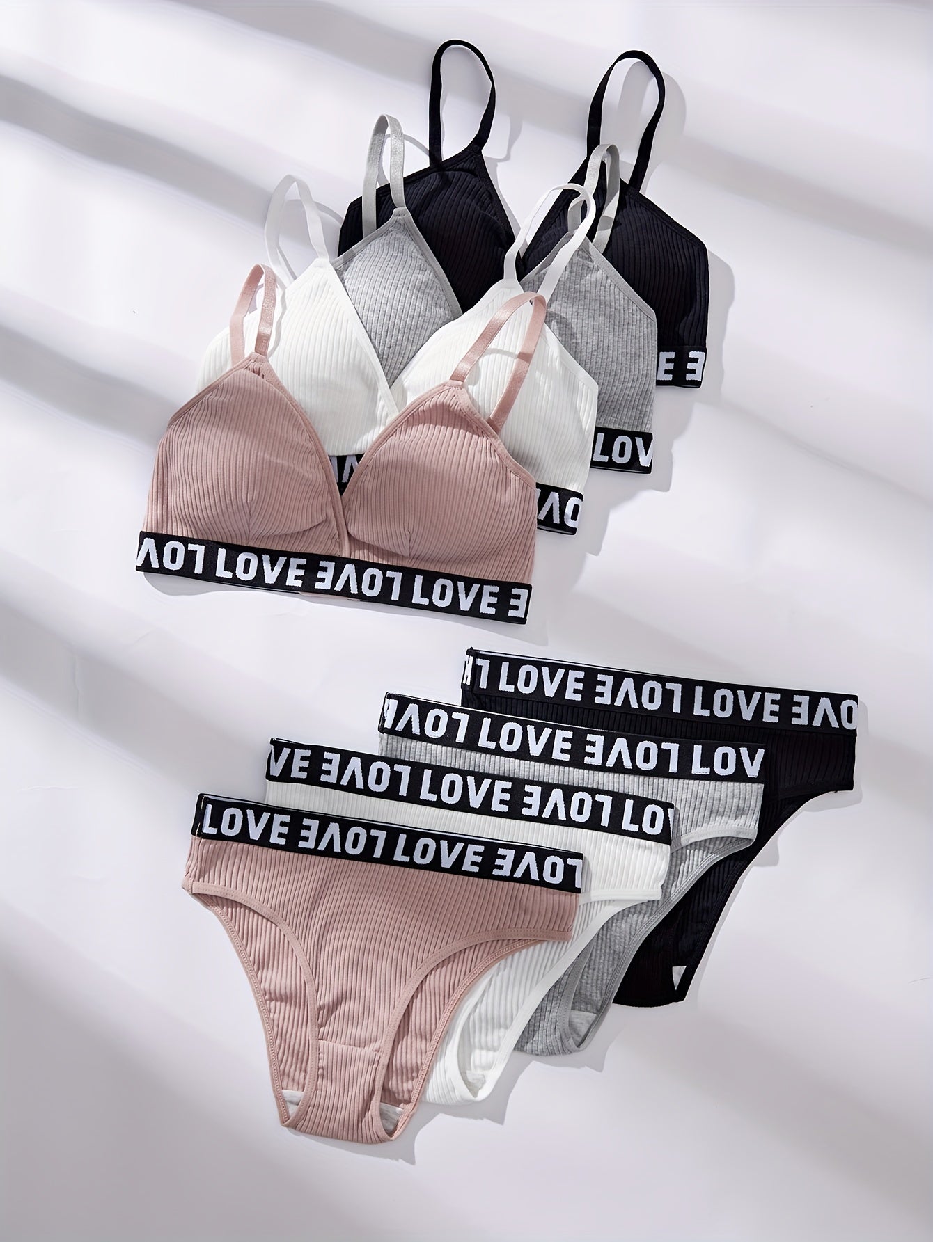 4-piece lingerie set featuring letter print cami bra and panties for women