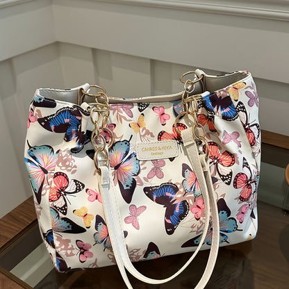 Stylish tote bag for women featuring a floral butterfly design, ideal for daily use and travel, also makes a lovely gift.