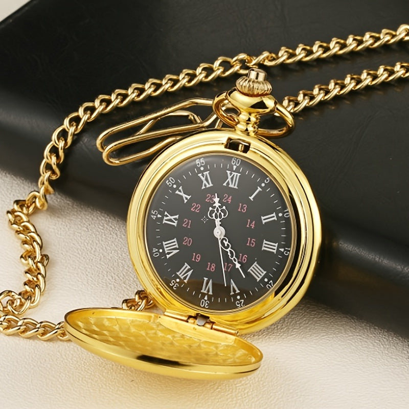 Classic Pocket Watch Set with 37cm Chain and Pendant, Made of Durable Mild Steel, Features Quartz Movement, Roman Numerals on Dial, Perfect Gift Idea for Any Occasion.