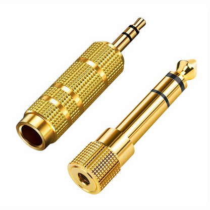 2Pcs Stereo Audio Adapter with 3.5mm Male to 6.35mm Female and 6.35mm Male to 3.5mm Female converters, gold plated.