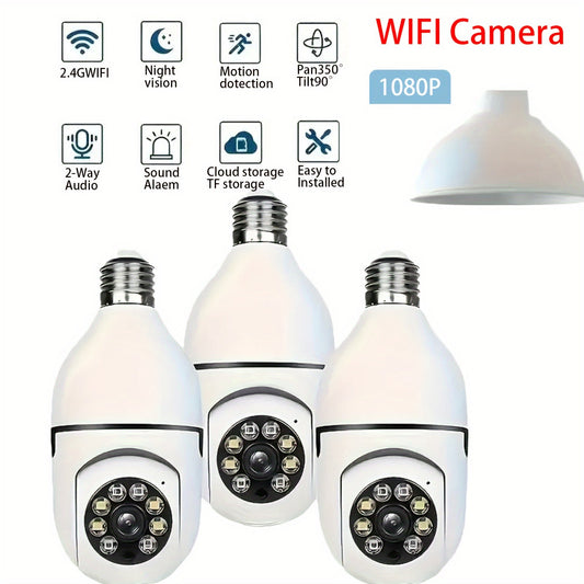 Introducing the YIIYRY Smart WiFi Bulb Camera with E27 Connector - featuring 360° Pan/Tilt, Motion Detection, Two-Way Audio, and Indoor/Outdoor Security. This camera is USB powered (no battery required) and brought to you by YIIYRY.