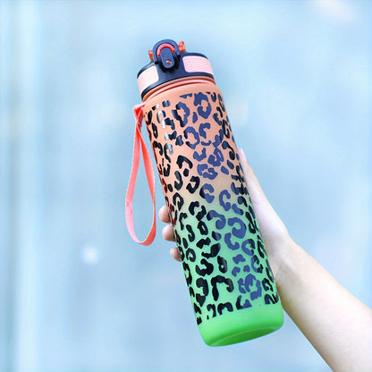 32oz Leopard Print Sports Water Bottle with Straw is PVC-Free and perfect for Running, Cycling, and Fitness. Great for Halloween, Christmas, and Easter gifts.