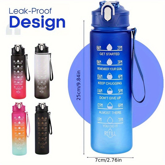 Motivational water bottle for outdoor activities, fitness, and gifts.