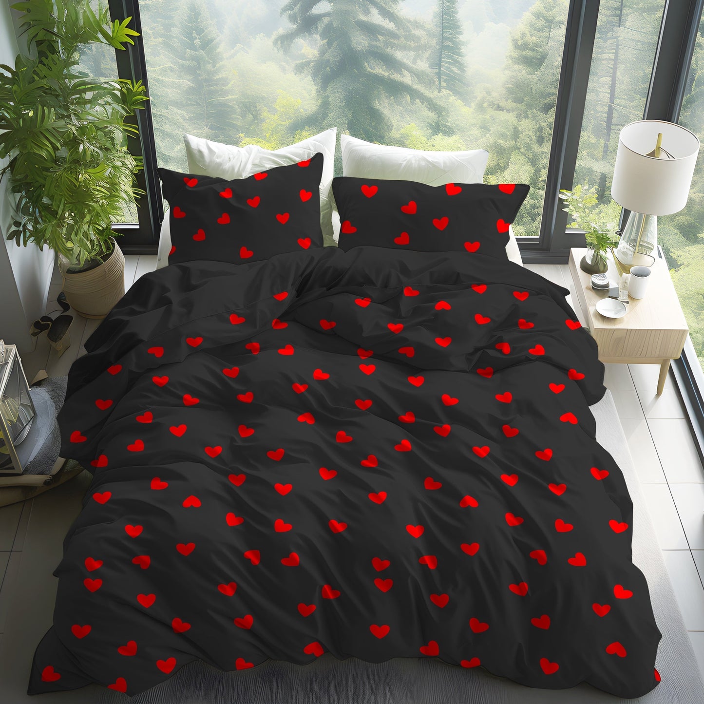 Get ready for the season of love with our Heart Print Valentine's Day Bedding Set. This set includes 1 Duvet Cover and 2 Pillowcases, all brushed for a soft and comfortable feel. Perfect for any bedroom or guest room, this skin-friendly set is suitable