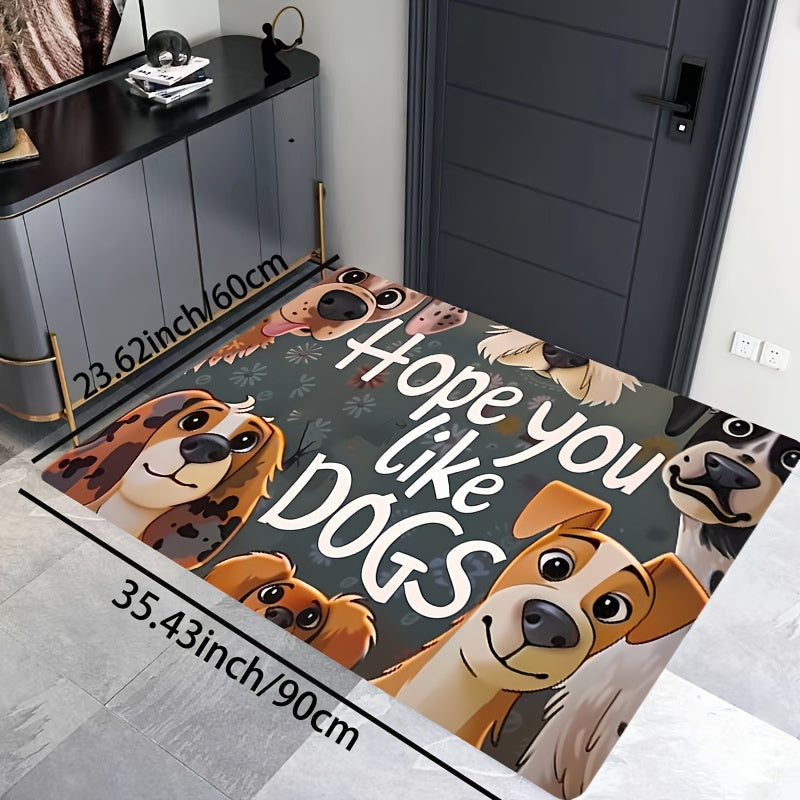 A charming cartoon dog-themed polyester doormat designed for cuteness. This soft and thickened 8mm bath mat is machine washable and features a non-slip design, making it perfect for a kitchen rug, living room carpet, bedroom mat, or indoor entrance floor