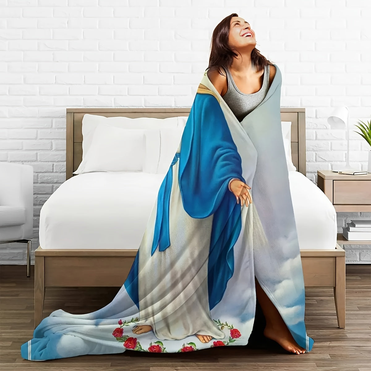 Virgin Mary Blanket - Our Lady Of Guadalupe Flannel Blanket, a Cozy and Fuzzy Gift for Mom. Perfect for Sofa, Couch, Bedding, or Living Room.