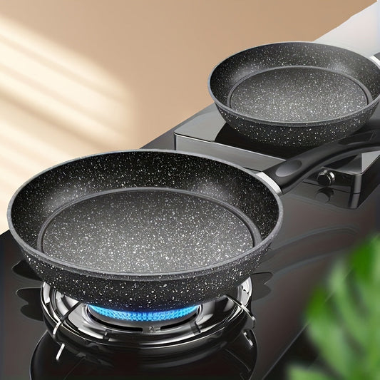 Multi-purpose cast iron skillet set with a non-stick coating and lid - ideal for cooking steak, pancakes, and other dishes. Comes with a spatula and is easy to clean, suitable for use on all stovetops.