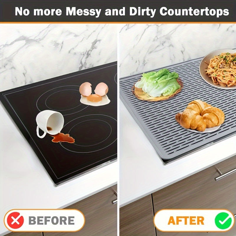 Premium Silicone Stove Top Protector - Durable and Heat-Resistant Cover for Electric and Gas Ranges with Sink Mat - Multipurpose Kitchen Tool for Drying and Cooking, Range Cover|Versatile Stove Pad|High-Quality Silicone Mat, Stove Cover