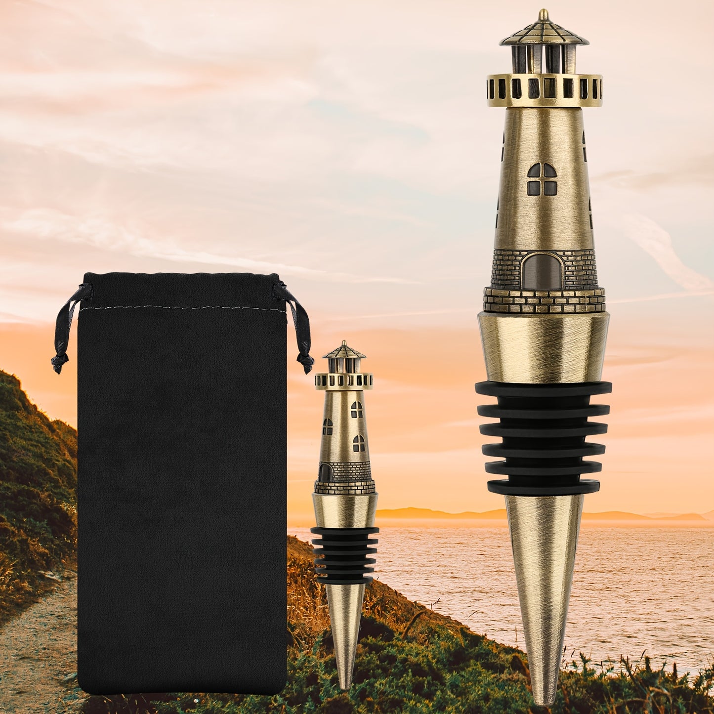 Nautical lighthouse wine stopper for pharos lovers - perfect wine gift with champagne stopper and wine saver.