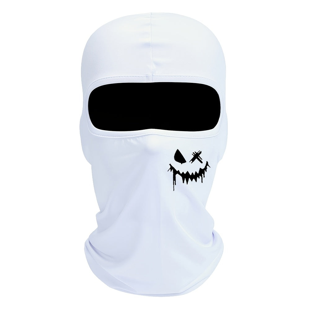 Ski mask balaclava with smiling face print, UV protection and windproof features for men and women