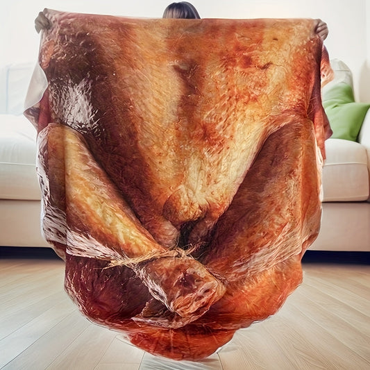 One-piece Hilarious and Lifelike Roasted Chicken Design Blanket, Cozy Soft Flannel Throw for Casual Sofa Use, Also Suitable for Bed, Perfect Gift for Loved Ones and Friends.