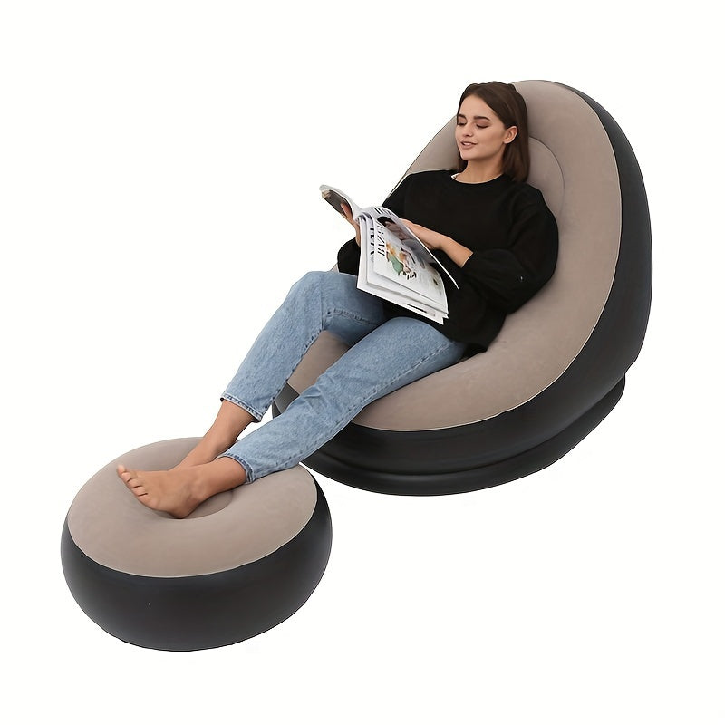 Get 2 Inflatable Leisure Sofa Chairs with Footstools for Outdoor Relaxation. This Folding Lounge Chair Sofa is perfect for outdoor use and can be easily stored and inflated. Optional Air Pump Package available.