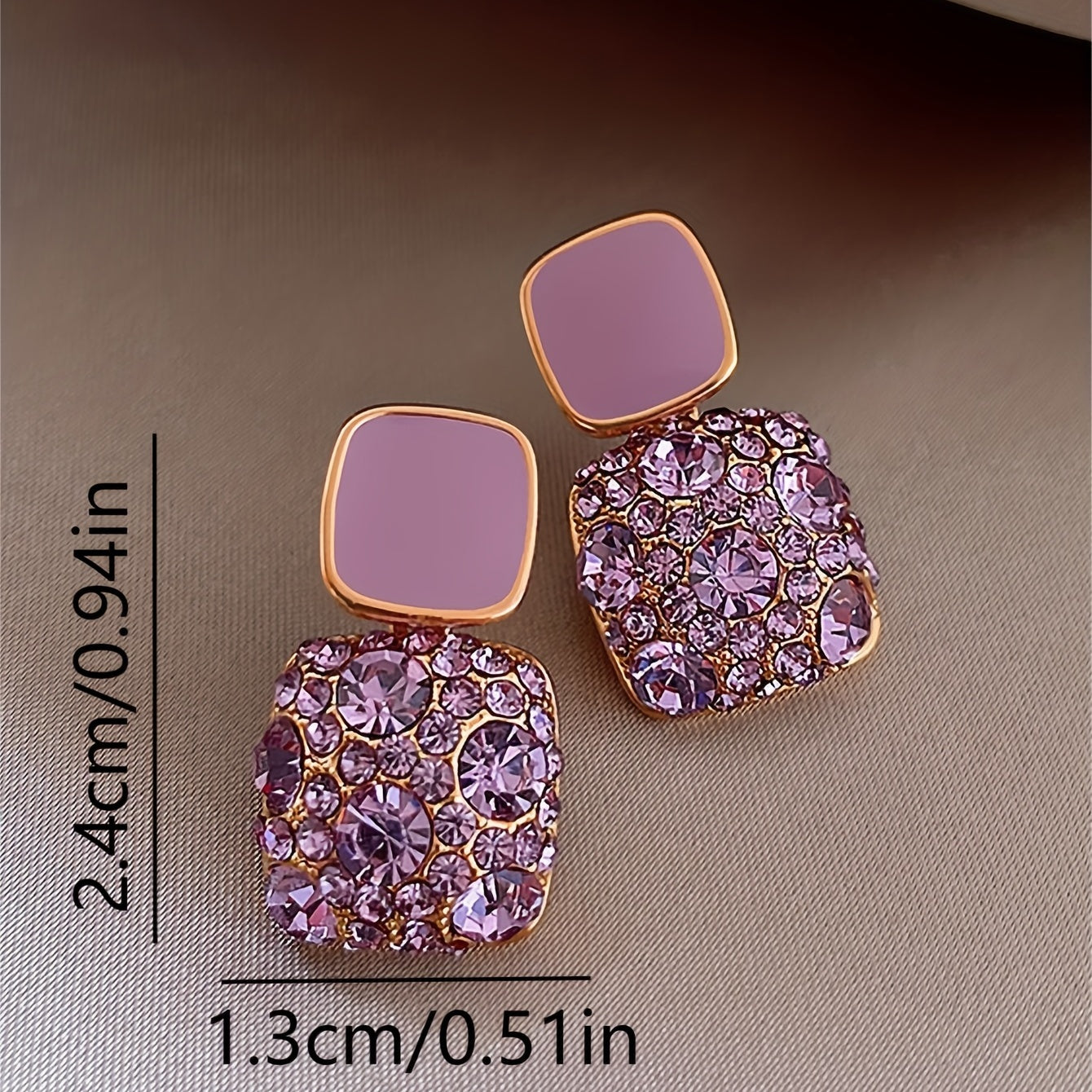 Luxurious square-shaped dangle earrings with rhinestone and alloy design for elegant banquet parties.