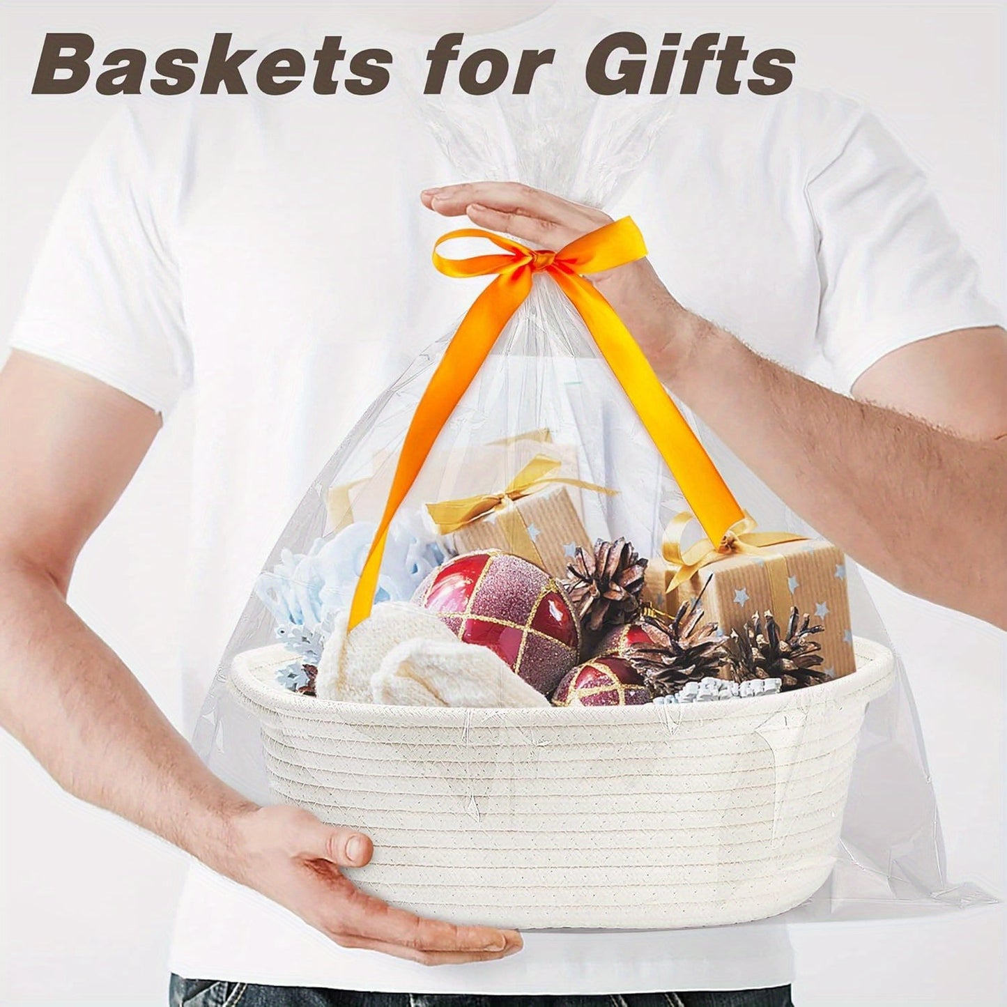 Personalized Cotton Gift Basket with Custom Embroidery - Convenient Handle for Easy Carrying and Stacking, Ideal for Keepsakes, Size: 30.48cm x 20.32cm x 5 inches