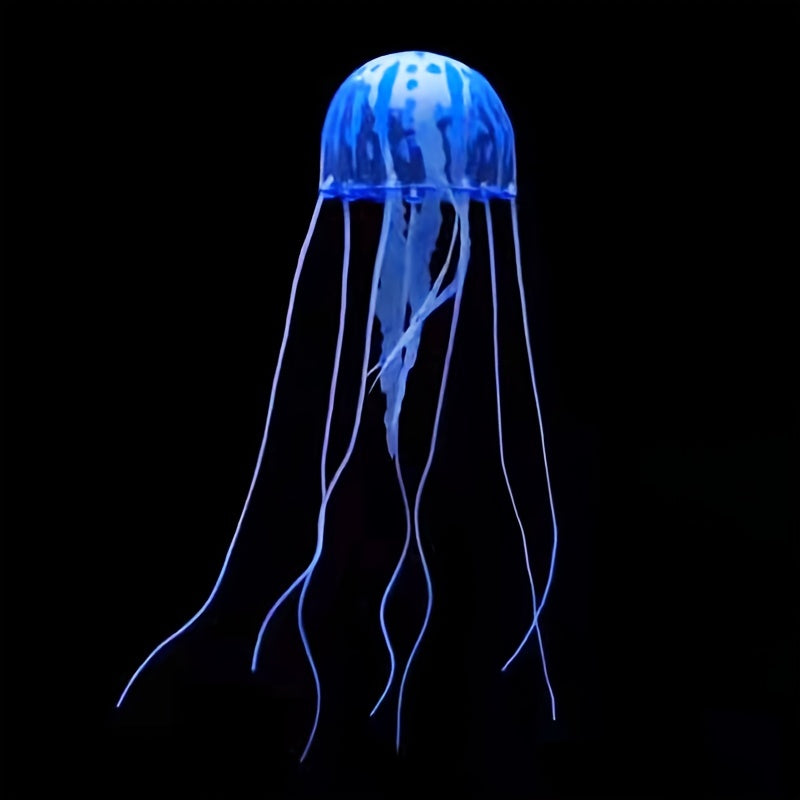 Luminous silicone jellyfish aquarium ornament for fish tank decoration.