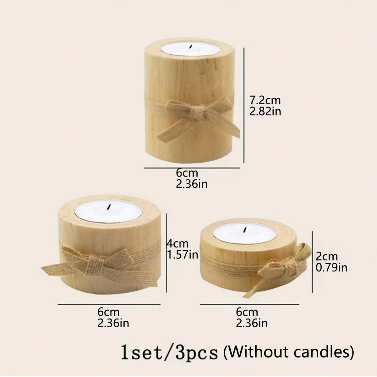 Set of 3 handmade wooden candle holders - perfect for holiday decor and candlelit dinners.