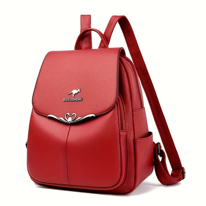 1pc Casual style Faux Leather Backpack for Women with practical pockets, zip closure, soft shell, durable & comfortable for daily & school use.