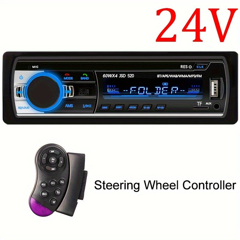 Universal car radio MP3 player with wireless FM, USB aux input, color display, voice navigation, and no battery needed.