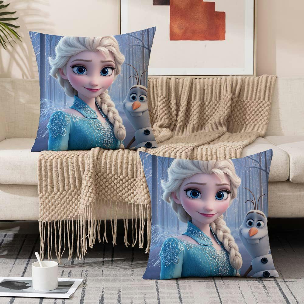 Two pieces of Frozen pillow covers made from soft polyester, double-sided for use on both sofa and outdoor decor.