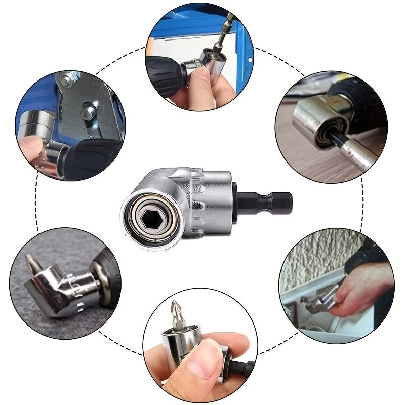 Electric corner turner with 105 degree angle head, screwdriver hardware tool accessory with elbow universal flexible shaft.