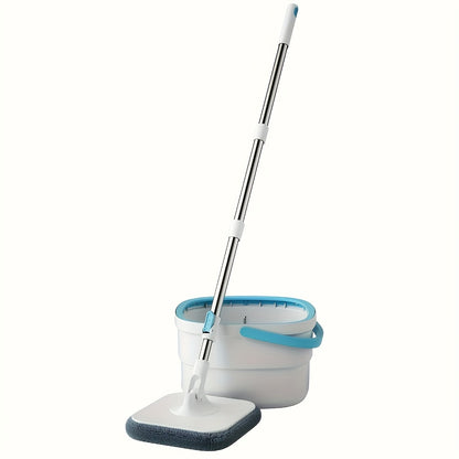 1 Set S820 Spin Mop and Bucket Set with 2 Reusable Pads, Plastic Material, Ideal for Home and Office Cleaning - No Electricity Required