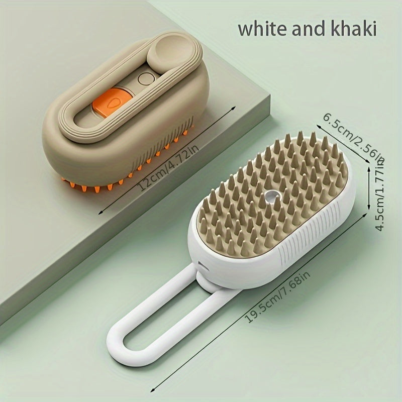 Pet grooming spray comb for cats that is easy to clean and removes loose fur without the need for a bath. Features massage and steam brush.